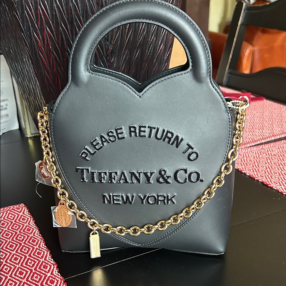 Rare Tiffany & Co. Black Heart Mini Tote with Gold Chain